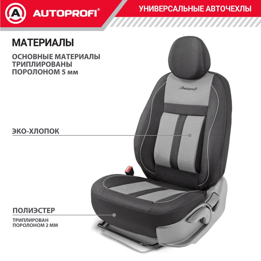 Чехлы на передние сиденья CUSHION COMFORT, материал хлопок CUS-0405 BK/GY Чехлы на передние сиденья CUSHION COMFORT, материал хлопок CUS-0405 BK/GY