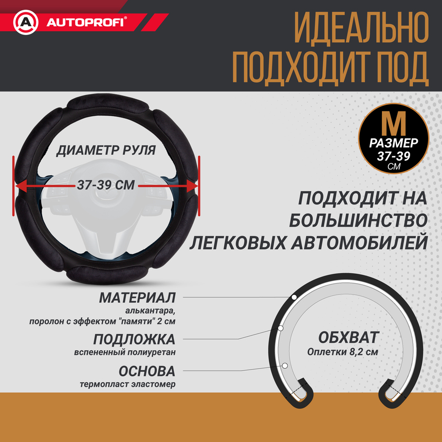 Спонжевая оплетка руля "6 подушек", поролон 2 см. с памятью SP-5026 BK (M) Спонжевая оплетка руля "6 подушек", поролон 2 см. с памятью SP-5026 BK (M)