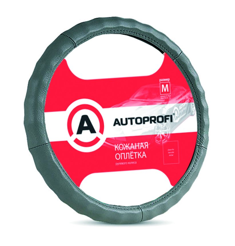Кожаная оплётка руля AUTOPROFI AP-265 D.GY (L)