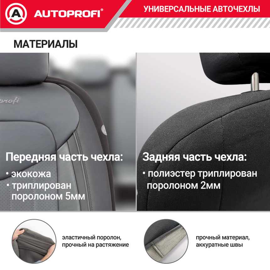 Комплект чехлов на сиденья SIGNATURE, материал экокожа SGN-1505GF BK/GY