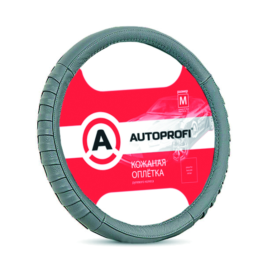 Кожаная оплётка руля AUTOPROFI AP-470 D.GY (M)