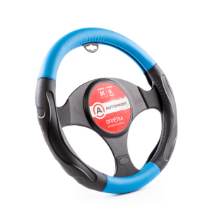 Оплётка руля AUTOPROFI из экокожи AP-1946 BK/BL (M)