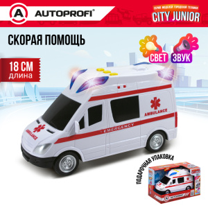 Скорая помощь CITY JUNIOR со световыми и звуковыми эффектами 18 см JU-018/AMBL