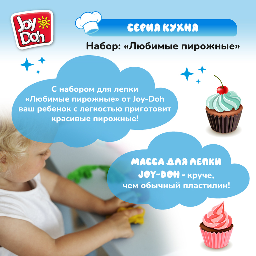 Масса для лепки Joy-Doh, набор ЛЮБИМЫЕ ПИРОЖНЫЕ KEKS-168 pot