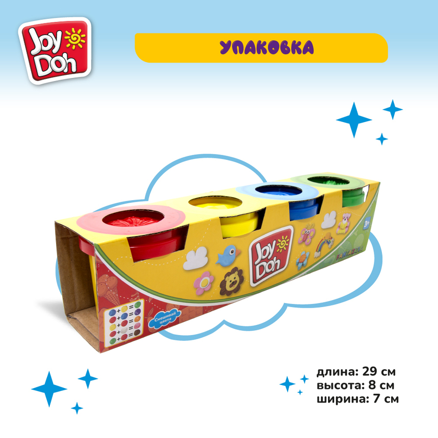 Масса для лепки Joy Doh, набор из 4 баночек с тестом, (4 х 112 г.) POT-04/112 Масса для лепки Joy Doh, набор из 4 баночек с тестом, (4 х 112 г.) POT-04/112