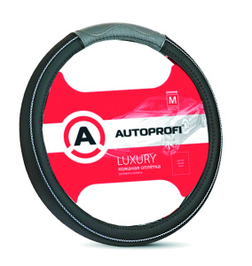 Кожаная оплётка руля AUTOPROFI AP-1080 BK/GY (M) Кожаная оплётка руля AUTOPROFI AP-1080 BK/GY (M)