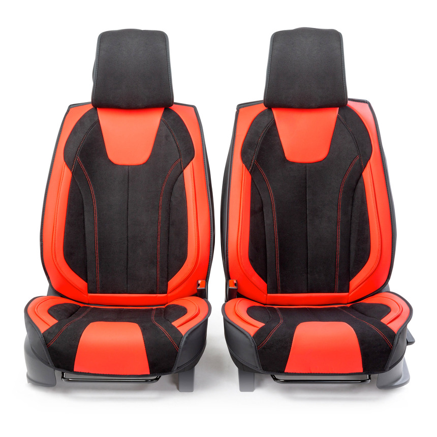 Каркасные 3D накидки на передние сиденья "Car Performance", 2 шт., экокожа/алькантара CUS-3034 BK/RD