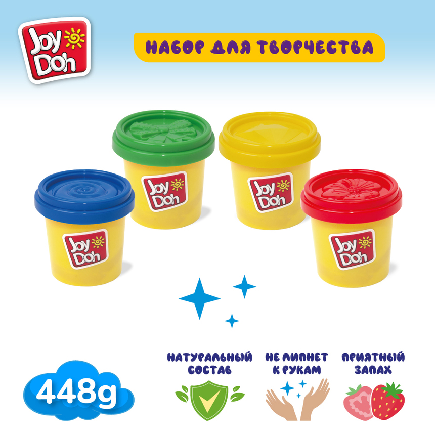 Масса для лепки Joy Doh, набор из 4 баночек с тестом, (4 х 112 г.) POT-04/112 Масса для лепки Joy Doh, набор из 4 баночек с тестом, (4 х 112 г.) POT-04/112