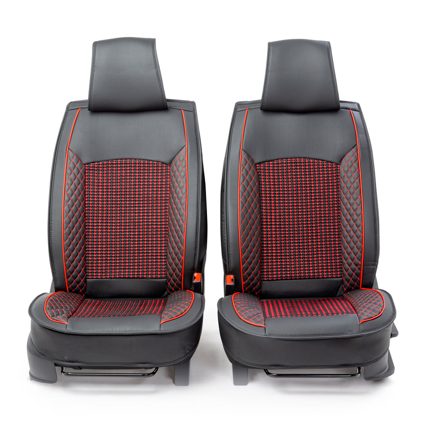 Каркасные накидки на передние сиденья "Car Performance", 2 шт., экокожа CUS-2102 BK/RD