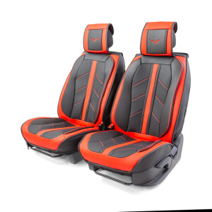 Каркасные 3D накидки на передние сиденья "Car Performance", 2 шт., экокожа CUS-3012 BK/RD