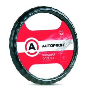 Кожаная оплётка руля AUTOPROFI AP-265 BK (L)