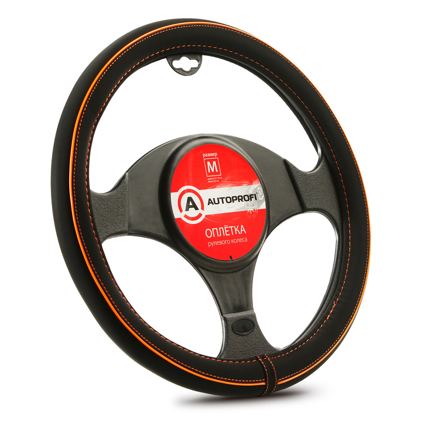 Оплётка руля AUTOPROFI, синтетический нубук AP-2020 BK/ORANGE (S)