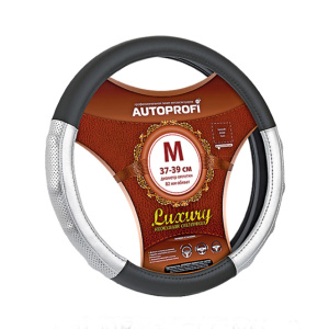 Кожаная оплётка руля AUTOPROFI AP-1030 BK/SILVER (M) Кожаная оплётка руля AUTOPROFI AP-1030 BK/SILVER (M)