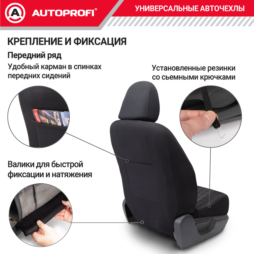 Комплект чехлов на сиденья SIGNATURE, материал экокожа SGN-1505GF BK/WH