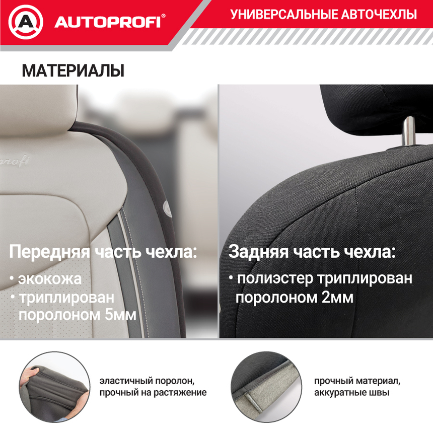 Комплект чехлов на сиденья SIGNATURE, материал экокожа SGN-1505GF BK/WH