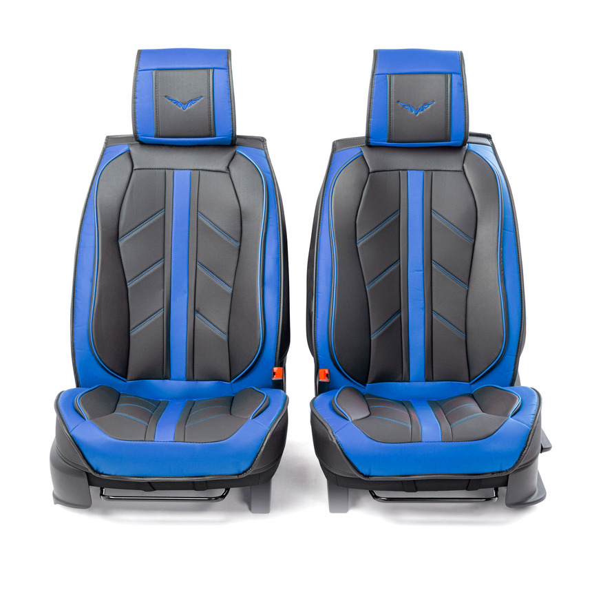 Каркасные 3D накидки на передние сиденья "Car Performance", 2 шт., экокожа CUS-3012 BK/BL