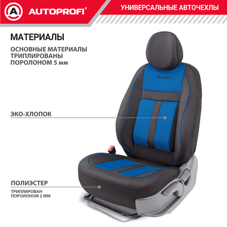 Чехлы на передние сиденья CUSHION COMFORT, материал хлопок CUS-0405 BK/BL Чехлы на передние сиденья CUSHION COMFORT, материал хлопок CUS-0405 BK/BL