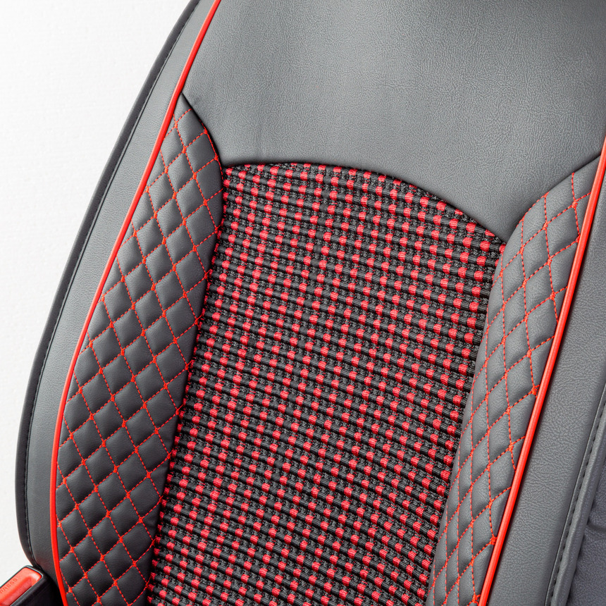Каркасные накидки на передние сиденья "Car Performance", 2 шт., экокожа CUS-2102 BK/RD Каркасные накидки на передние сиденья "Car Performance", 2 шт., экокожа CUS-2102 BK/RD
