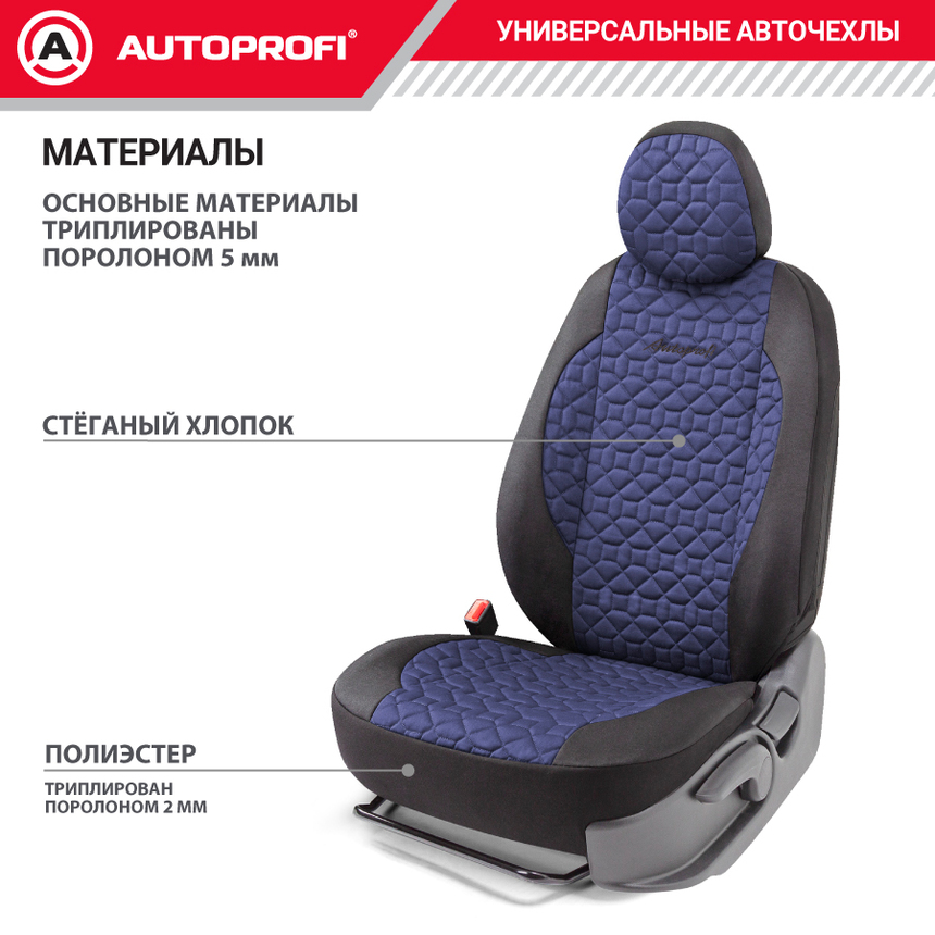 Комплект чехлов на сиденья SOFT, материал хлопок SFT-0405 BK/D.BL Комплект чехлов на сиденья SOFT, материал хлопок SFT-0405 BK/D.BL
