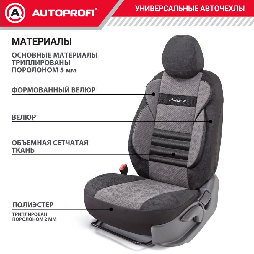 Комплект чехлов на сиденья COMFORT COMBO, материал велюр CMB-0405 BK/D.GY Комплект чехлов на сиденья COMFORT COMBO, материал велюр CMB-0405 BK/D.GY