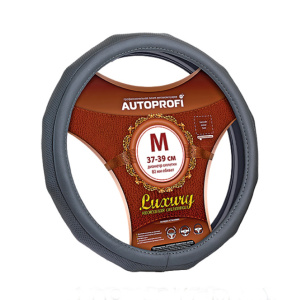 Кожаная оплётка руля AUTOPROFI AP-1050 GY (M)