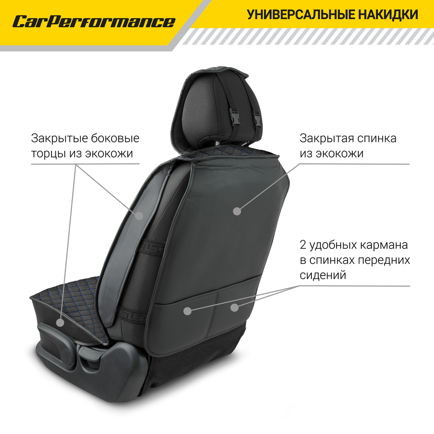 Каркасные накидки на передние сиденья "Car Performance", 2 шт., алькантара CUS-2012 BK/BL