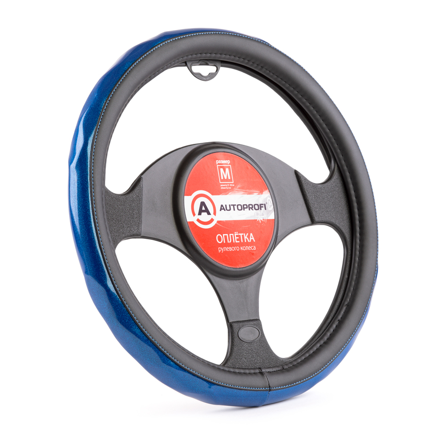 Оплётка руля AUTOPROFI из экокожи AP-1933 BK/BL (M)