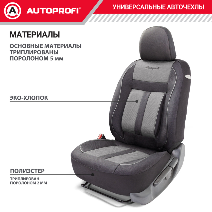 Комплект чехлов на сиденья CUSHION COMFORT, материал хлопок CUS-1505 BK/GY Комплект чехлов на сиденья CUSHION COMFORT, материал хлопок CUS-1505 BK/GY