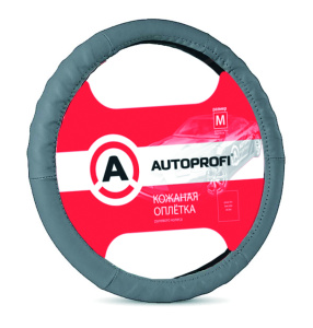 Кожаная оплётка руля AUTOPROFI AP-300 D.GY (M)