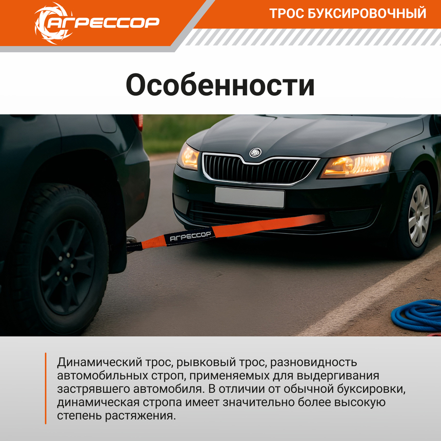 Трос динамический АГРЕССОР 10 т., 9 х 0,075 м. TRD-1000