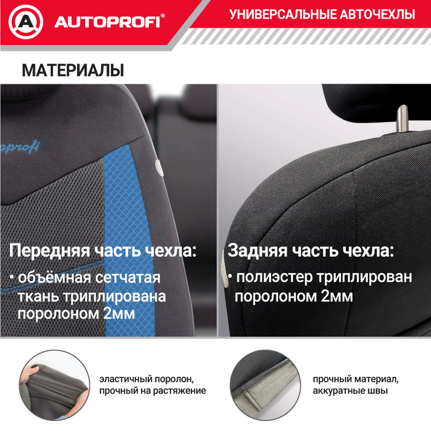 Комплект чехлов на сиденья AEROBOOST, материал объёмная сетчатая ткань AER-1102 BK/BL Комплект чехлов на сиденья AEROBOOST, материал объёмная сетчатая ткань AER-1102 BK/BL