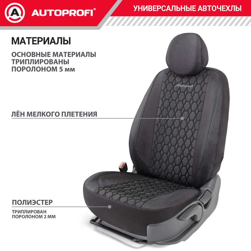 Комплект чехлов на сиденья VERONA, материал лён VER-0405 BK/BK