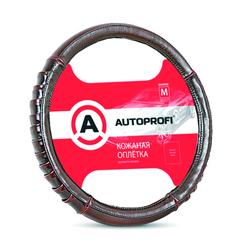 Кожаная оплётка руля AUTOPROFI AP-770 BR (M)